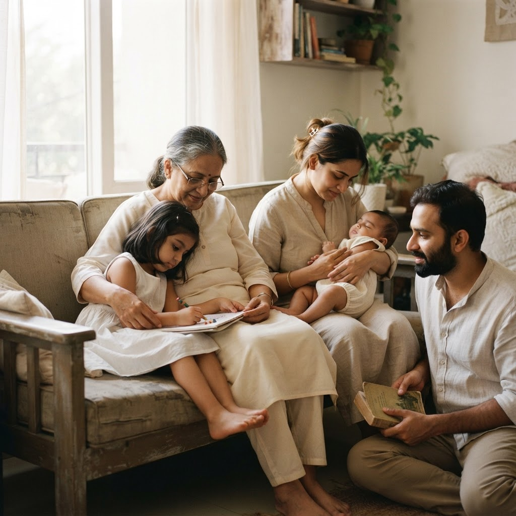 Multigenerational Indian family together at home